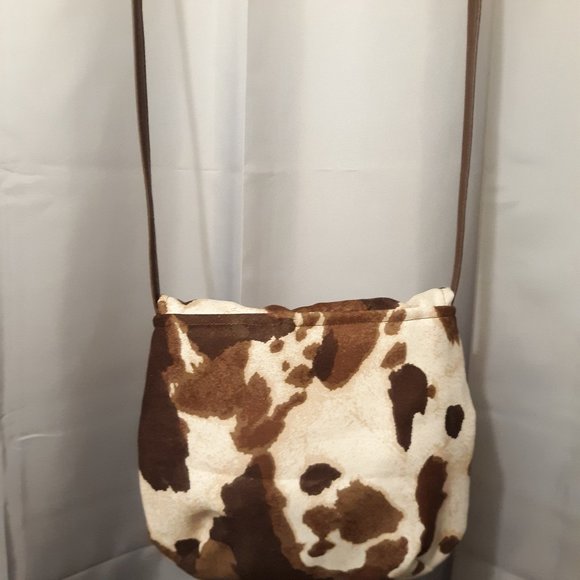 Classic Western Cow hide Print Crossbody Purse Shoulder bag Flip Top Brown Small - Picture 3 of 8